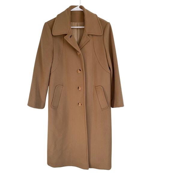 Betty Rose vintage tan wool coat long lined collared pockets chic buttons Med 10 - Picture 1 of 14
